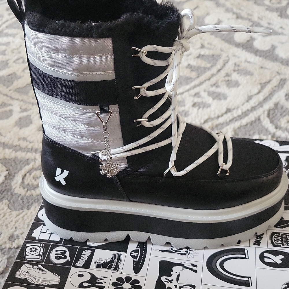 Women's Black and White Winter Boots